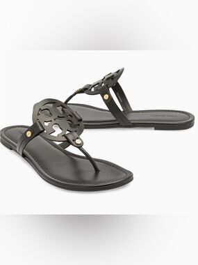 Tory Burch Black Miller Logo Thong Sandals